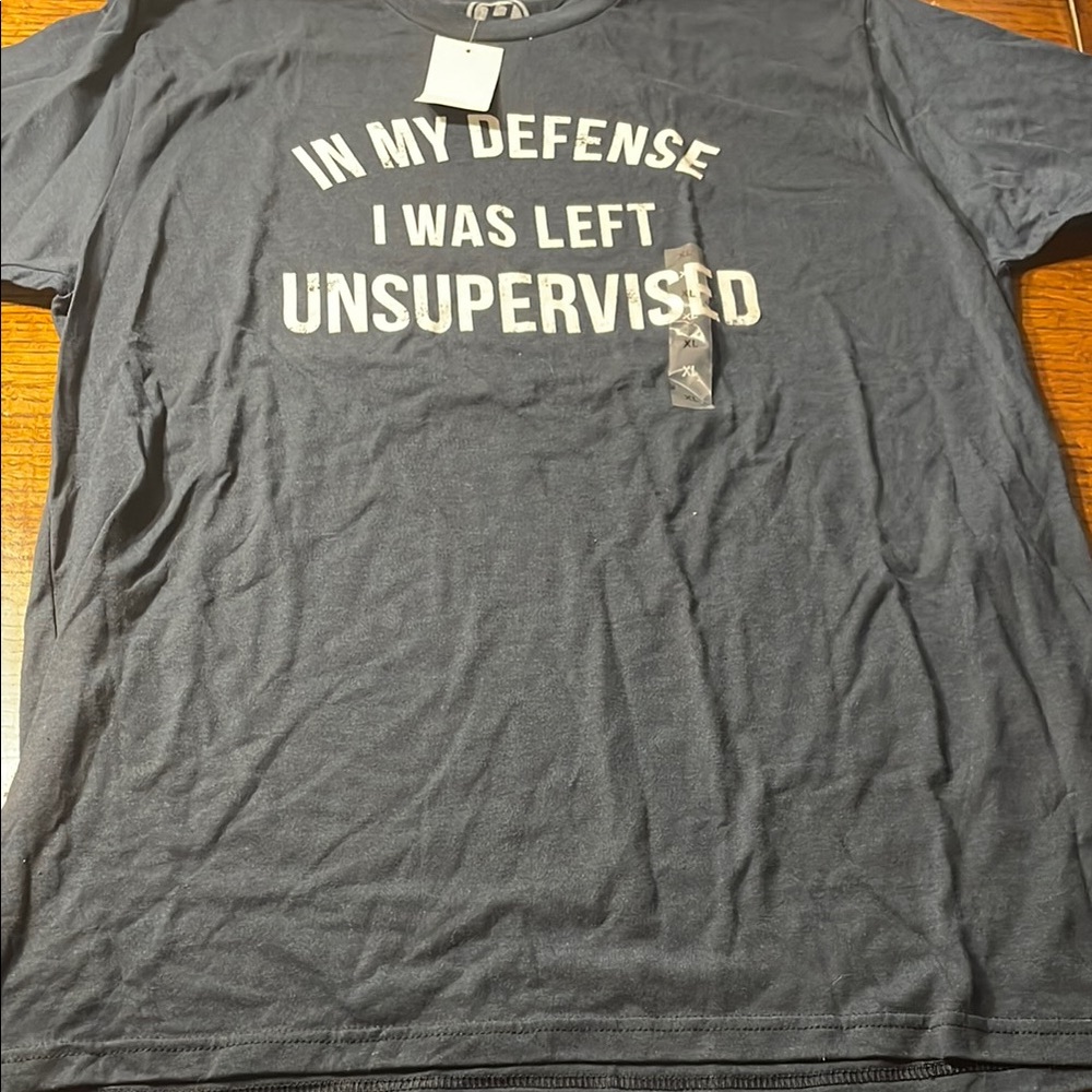 NWT Blue Short Sleeve Tee with Bold Statement